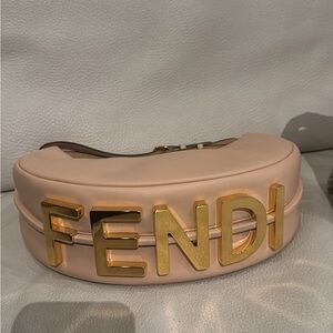 Fendi Light Pink Leather Logo Belt Bag with Gold Letters